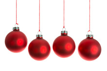Christmas Balls Hanging At A Rope Over White