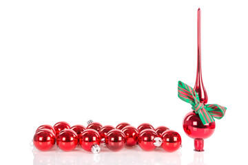 Christmas peak decoration with ribbon and christmas balls isolated on transparent background