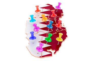 Poster - map of qatar with colored push pins, 3d rendering