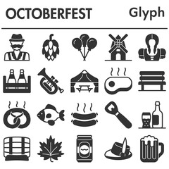 Set, oktoberfest icons set - icon, illustration on white background, glyph style