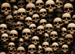 Texture and macabre background composed of human skulls, catacomb style, 3d illustration