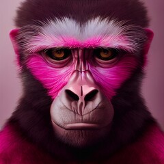 portrait of ape gorilla with pink fur