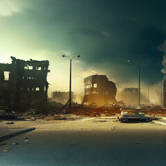 Wall Mural - The world after the atomic bomb, nuclear war, post-apocalyptic city, abandoned city