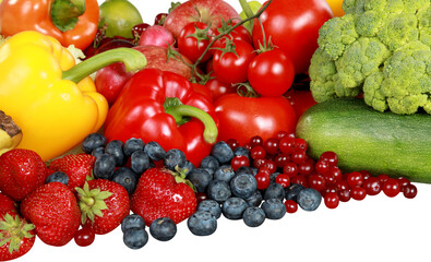 Poster - Assorted produce - bell peppers, apples, berries, blueberries, strawberries, broccoli, banana and grapes