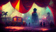 Haunted Circus With Monstrous Giants, Abstract Digital Illustration