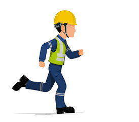 Wall Mural - An industrial worker is running on white background