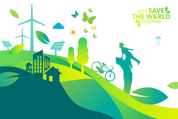 Ecology.Green cities help the world with eco-friendly concept ideas.vector illustration