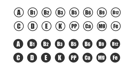 Vitamine icon set. Vitamine gamma symbol. Sign vitamine complex vector flat.