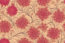 Decorative Ornamental Oriental Style Seamless Floral Pattern For Wallpaper. Colorful Indian Mughal Illustration For Textile Print. Vintage Wallpaper. Mughal Pattern. Colorful Vintage Motif Background