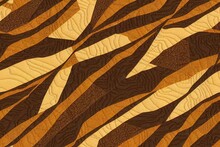 Brown Safari Animal Print Patchwork Seamless Pattern. Natural Quilt Clash Damask Style In Brown Printed Fabric Effect. Modern Tribal Abstract. Africa Inspired Craft Background.