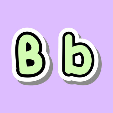 Capital and small letter Bb. Cute letter B for kids learning English. English alphabet. Icons. Vector illustration isolated on purple background