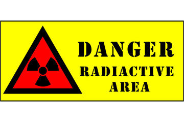 Nuclear, danger symbol with indication of radioactive area, with radioactive symbol in black triangle with high visibility yellow interior.