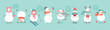© avian - Christmas set with cute snowmen. Funny characters with garland, gift, bird, skates, ski and christmas balls.