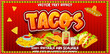 Tacos editable colorful style text effect in modern 3d style effect. Mexican style letters font template on traditional ornament red background. Viva Mexico. Mexican food vectors, tequila, empanada