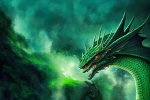 Green Dragon On The Ground 3D Illustration