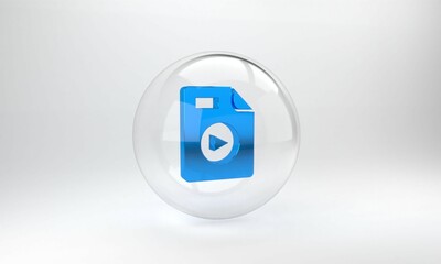 Poster - Blue AVI file document. Download avi button icon isolated on grey background. AVI file symbol. Glass circle button. 3D render illustration