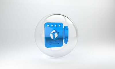 Poster - Blue Sketch on paper icon isolated on grey background. Glass circle button. 3D render illustration