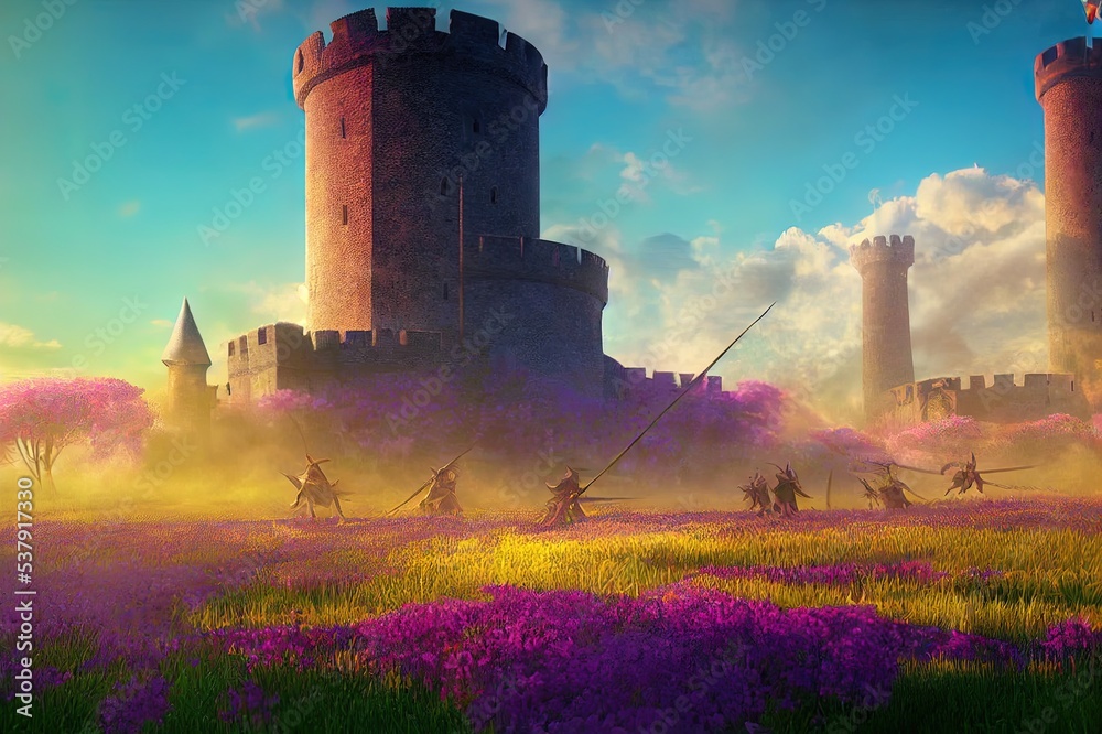 Epic battle between two big dragons and a knight hero elf in a purple ...