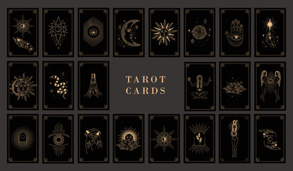collection of magical illustrations. tarot cards. set of linear vector illustrations. hand drawn cel