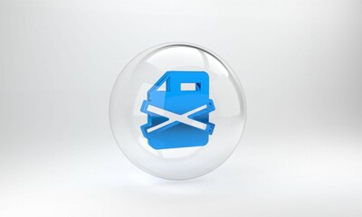 Poster - Blue Delete file document icon isolated on grey background. Rejected document icon. Cross on paper. Glass circle button. 3D render illustration