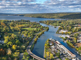 Fototapeta Na ścianę - Early afternoon autumn aerial photo view of  Ithaca New York. 
