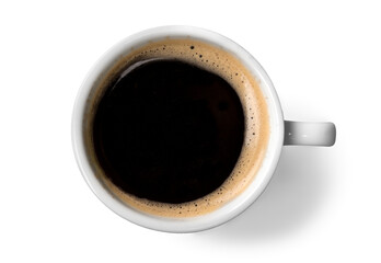 Wall Mural - Black coffee in white cup isolated on  background