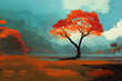 Digital illustration of autumn bloossom tree. Fantasy painting, artificial intelligence artwork, printable wall art