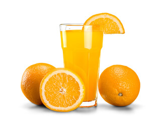 Wall Mural - Orange juice and slices of orange on background