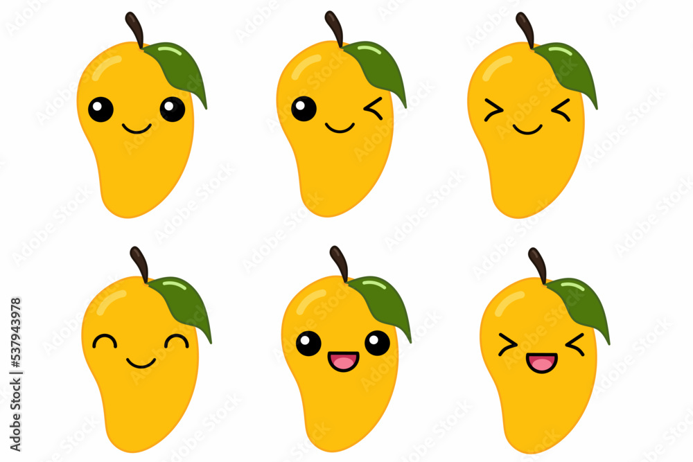 Vector illustration of cute mango cartoon character isolated on white ...