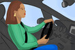 © BONNINSTUDIO/Stocksy - Pregnant woman driving her Car illustration