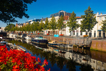 Picturesque View Of Houses, Streets And River At Breda Town At Sunny Day, Netherlands, Province Of North Brabant
