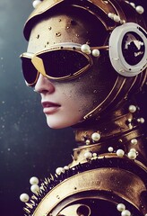 Wall Mural - A fictional person, not based on a real person. Abstract portrait of a fantasy steampunk man. High-tech futuristic man. Concept of virtual reality and steampunk. 3D rendering.