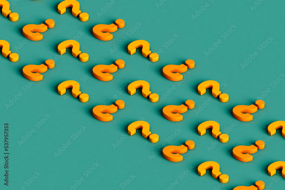 rows of yellow question marks on blue background