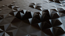 Black Polygonal Surface With Triangular Pyramids. Futuristic, Dark 3d Texture.