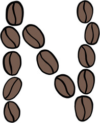 doodle freehand sketch drawing of coffee bean alphabet.