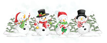 Watercolor Illustration Snowman And Winter Tree Banner