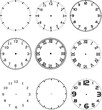 © theerakit - mechanical clock face dials template set on white background. watches with arabic and roman numerals sign. flat style.