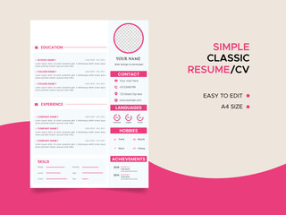 Resume template. CV professional or designer jobs resumes. Work in best corporate. Professional job hiring list, business work hr interview document vector illustration