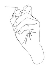 Poster - One continuous line drawing of hand writing with felt tip pen. Thin Line Illustration vector concept. Contour Drawing Creative ideas.