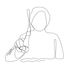 Poster - One continuous line drawing of woman pointing to an exclamation mark. Thin Line Illustration vector concept. Contour Drawing Creative ideas.