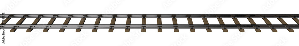 Train Rails Side View Railway track. 3D rendering illustration. Side view. Stock Illustration ...