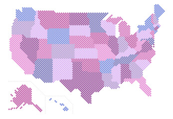 Wall Mural - USA square dots map state division, Vector illustration, Layering of states.State name notation in layers (Japanese/English).