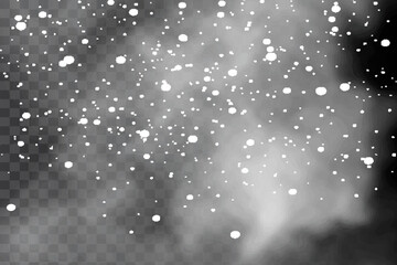 Wall Mural - Christmas snow. Heavy snowfall. Falling snowflakes on transparent background. White snowflakes flying in the air. Vector illustration.
