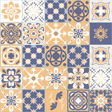 Fototapeta Kuchnia - Azulejo talavera ceramic tile spanish portuguese pattern, purple white traditional retro background, vector illustration