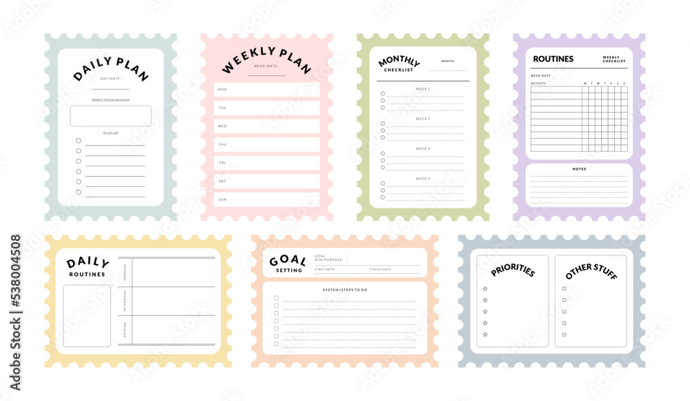 Printable Vector Notepad Template Collection with Daily Planner, Weekly ...