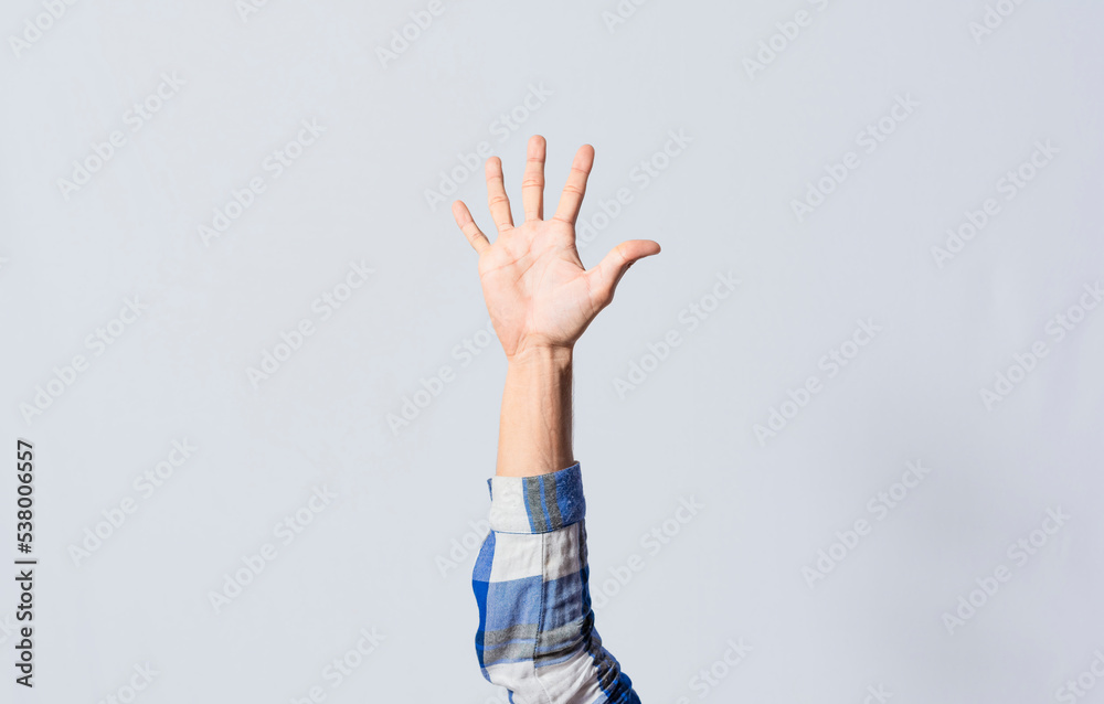 Number FIVE in sign language. Deaf and dumb counting the number FIVE in sign language, Fingers of people counting number FIVE in sign language. Concept of numbers in sign language