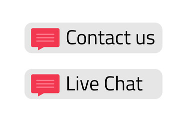 Poster - Contact us button and live chat icon banner red element isolated, get in touch vector box for internet web site UI label image