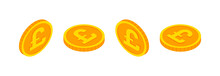 Isometric Gold Coins Set With Pound Sign. Vector 3d Pound Sterling Cash, Currency Of United Kingdom, Game Coin, English Banking Money Symbol For Web, Apps. British Pound Currency Exchange Icon.