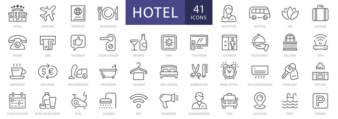 hotel thin line icons set. hotel editable stroke icons collection. vector