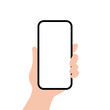 Hand with a smartphone on a white background